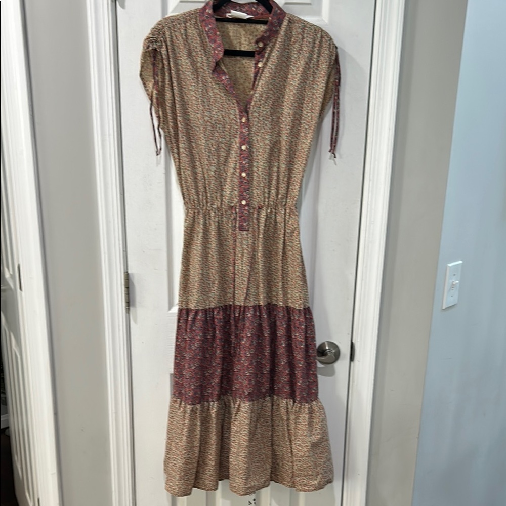 VINTAGE Sears peasant cottagecore multi tier dress in brown and burgundy